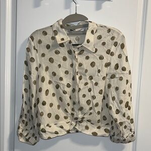 Zara Women’s Cream Polka Dot Button-Front Top